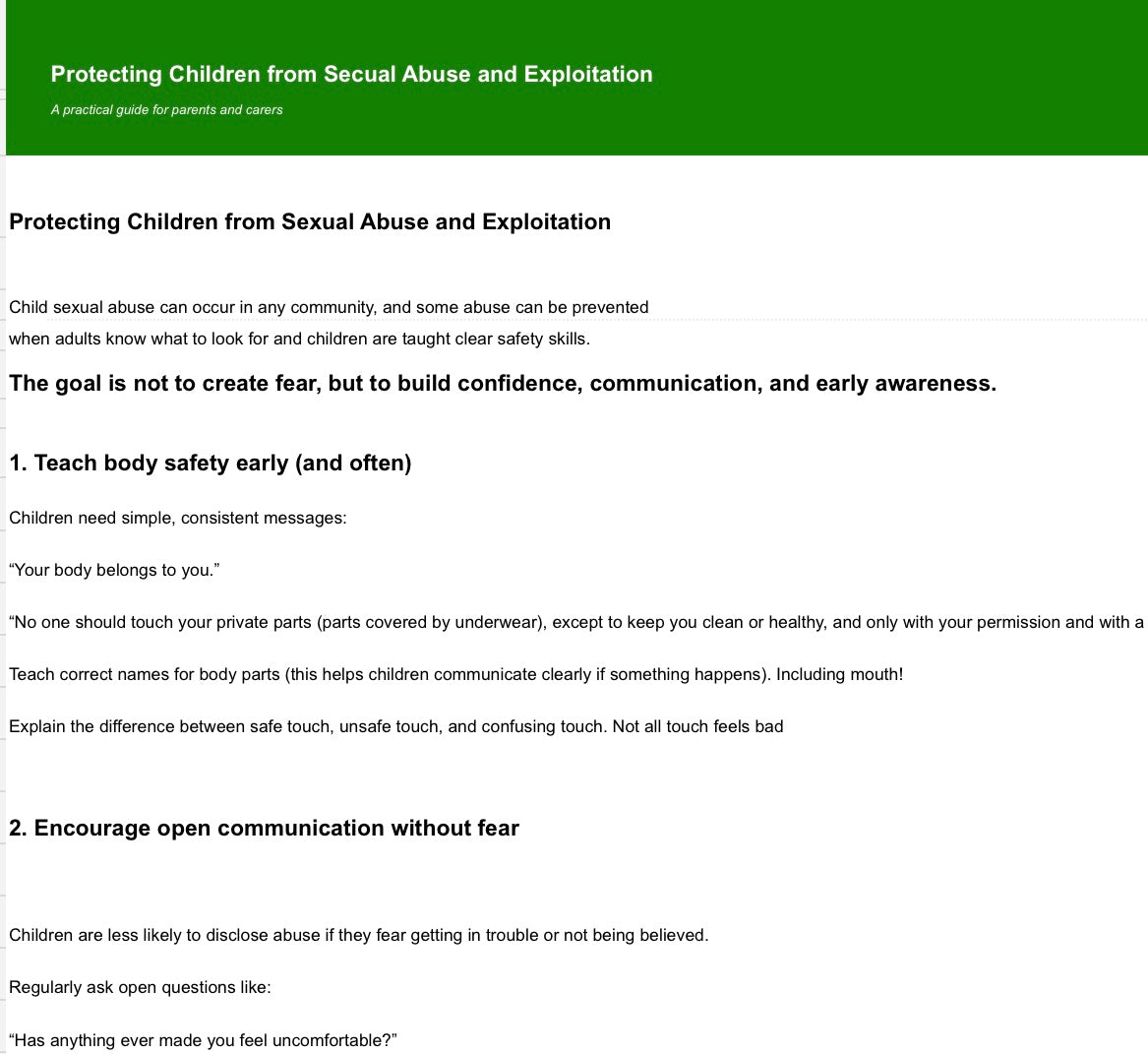 FREE ‘basic’ guide               Protecting children from sexual assault